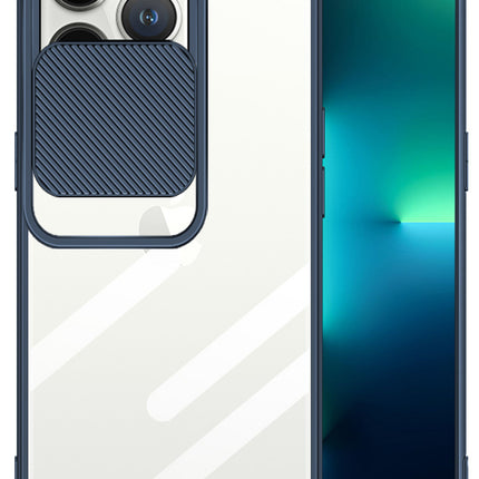 Slider Back Cover for Apple iPhone 13 Pro , [Military Grade Protection] Shockproof Slim Clear Camera Shield Bumper Back Case (Blue)