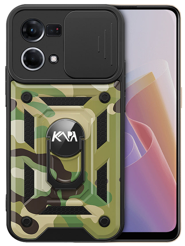 Mobizang Tank Back Cover for Oppo F21 Pro (4G) , Ring + Slider Shockproof Lens Protection Case (Green)