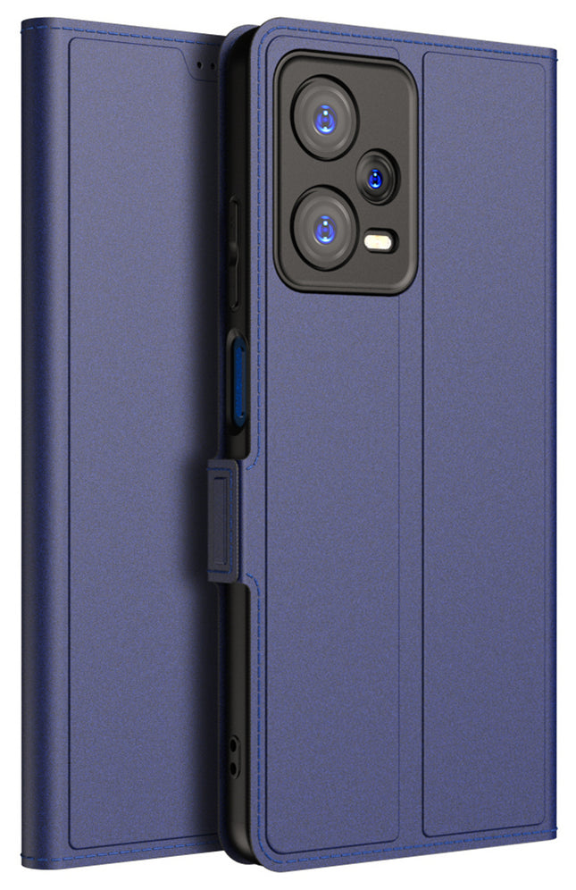 Mobizang Noble Slim Magnetic Leather Flip Cover for Redmi Note 12 PRO PLUS | Card Holder Stand Leather Flip Wallet Case (Blue)