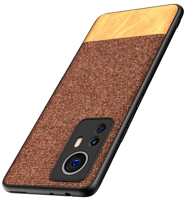 Soft Fabric & Leather Hybrid Protective Back Case Cover for Xiaomi 12 PRO (5G) (Brown)
