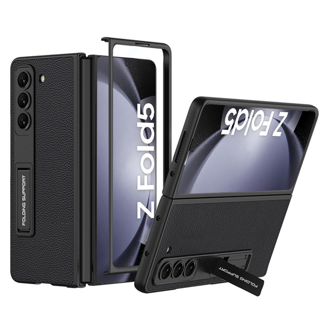 Mobizang Leather Case for Samsung Galaxy Z Fold 5 | Inbuilt Stand Hybrid Back Cover (Black)