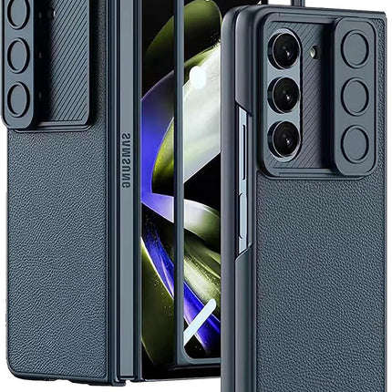 Mobizang Leather Camshield Back Cover for Samsung Galaxy Z Fold 5 | Inbuilt Camera Slider Lens Protection Shockproof Case (Grey Green)