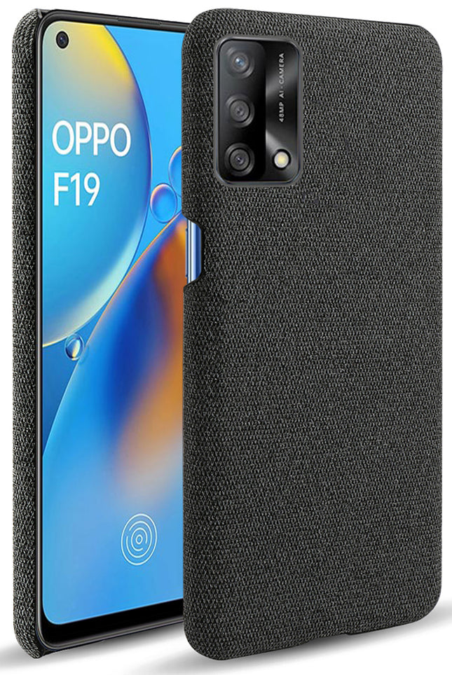 Woven Soft Fabric Case for Oppo F19 Back Cover, Shock Protection Slim Hard Anti Slip Back Cover (Black)