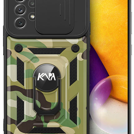 Tank Back Cover for Samsung Galaxy A33 (5G) , Inbuilt Ring +Slider Shockproof Lens Protection Case (Green)