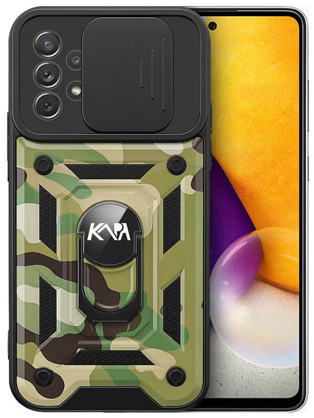Tank Back Cover for Samsung Galaxy A33 (5G) , Inbuilt Ring +Slider Shockproof Lens Protection Case (Green)