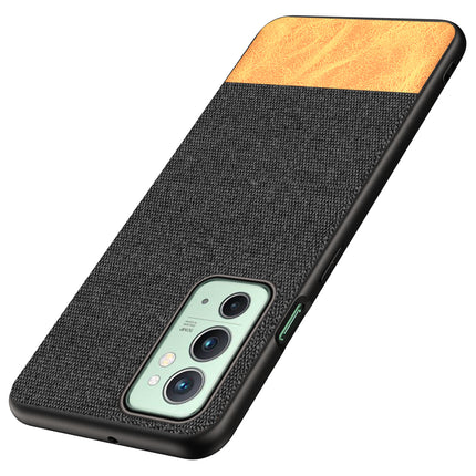 Soft Fabric & Leather Hybrid for OnePlus 9RT  Back Cover, Shockproof Protection Slim Hard Back Case (Black ,Brown)