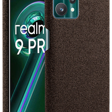Woven Soft Fabric Case for Realme 9 Pro Back Cover, Shock Protection Slim Hard Anti Slip Back Cover (Brown)
