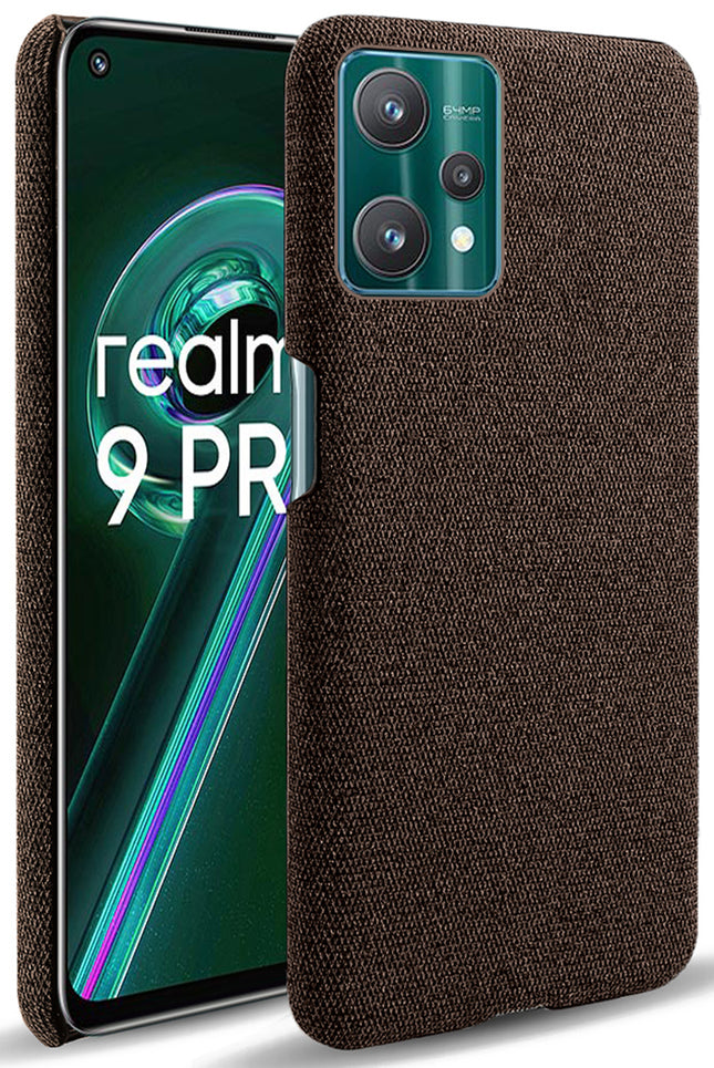 Woven Soft Fabric Case for Realme 9 Pro Back Cover, Shock Protection Slim Hard Anti Slip Back Cover (Brown)