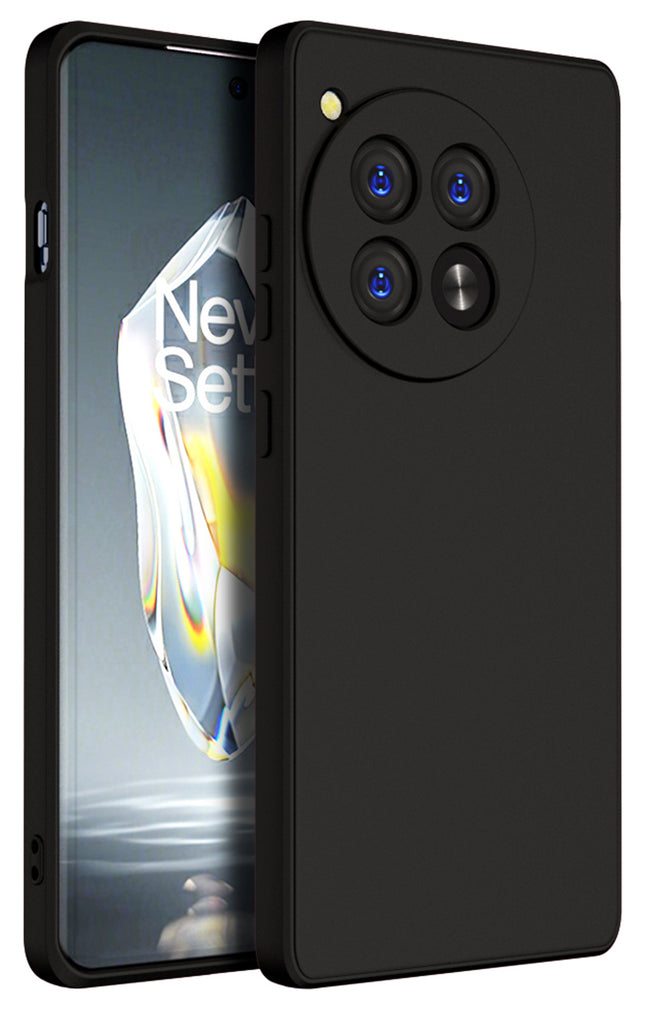 Mobizang Matte Protective Lens Flexible Back Cover for Oneplus 12R | Slim Silicone with Soft Lining Shockproof Full Body Bumper Case (Black)