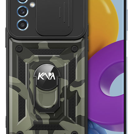 Mobizang Tank Back Cover for Samsung Galaxy M34 (5G) / F34 (5G) | Inbuilt Ring + Slider Shockproof Lens Protection Bumper Back Case (Black)