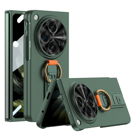 Mobizang Shockproof Protective Band Back Cover for OnePlus Open | Wrist Strap , Ring , Kickstand and Inbuilt Screen Tempered Glass Case, Green