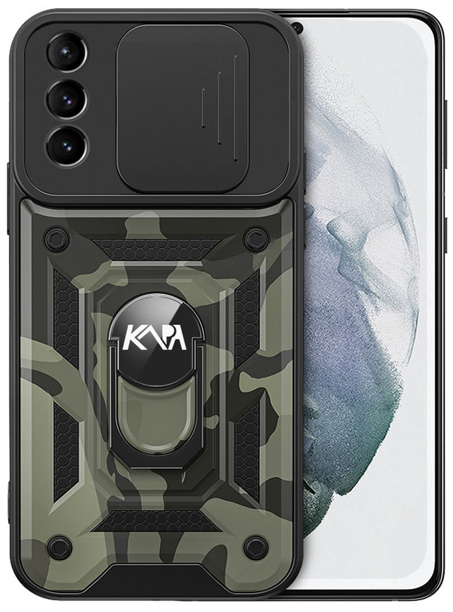 Tank Back Cover for Samsung Galaxy S21 Ultra , Inbuilt Ring + Slider [Military Grade Protection] Shockproof Lens Protection Case (Black)