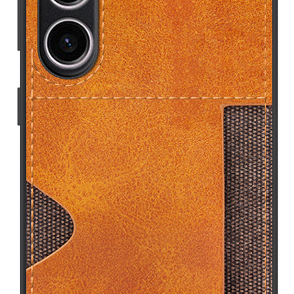 Mobizang Razor Wallet Back Case for Samsung Galaxy S23 Plus | Slim PU Leather & Fabric Cover with Inbuilt Card Pocket (Brown)