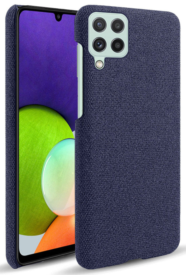 Woven Soft Fabric Case for Samsung Galaxy A22 (4G) Back Cover, Shock Protection Slim Hard Anti Slip Back Cover (Blue)