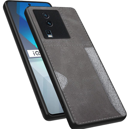 Mobizang Razor Wallet Back Case for IQOO Neo 7 (5G) | Slim PU Leather & Fabric Cover with Inbuilt Card Pocket (Grey)