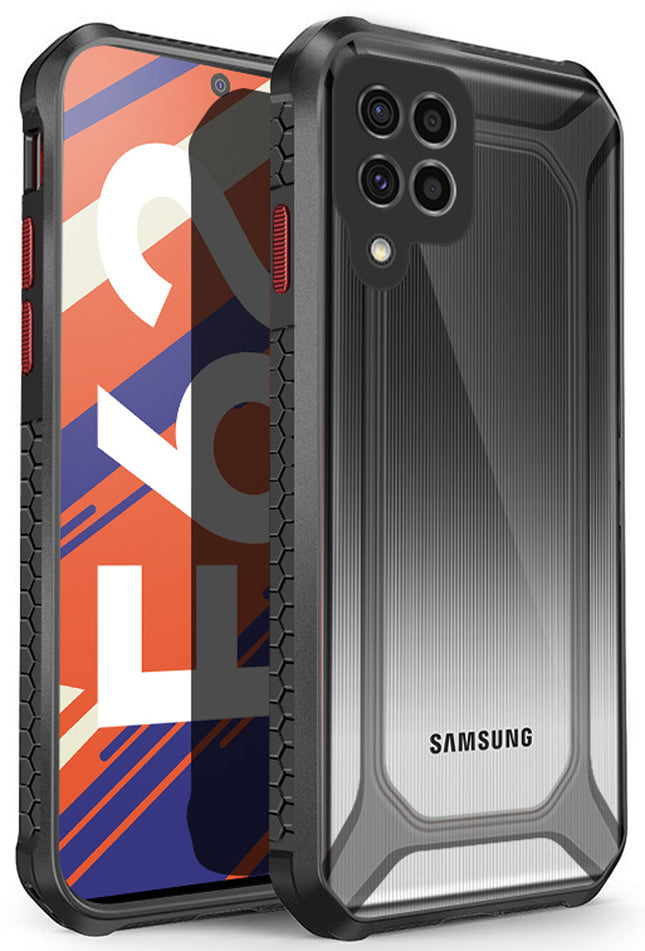 Unicorn for Samsung Galaxy F62 Clear Back Case, [Military Grade Protection] Shock Proof Slim Hybrid Bumper Cover (Black)
