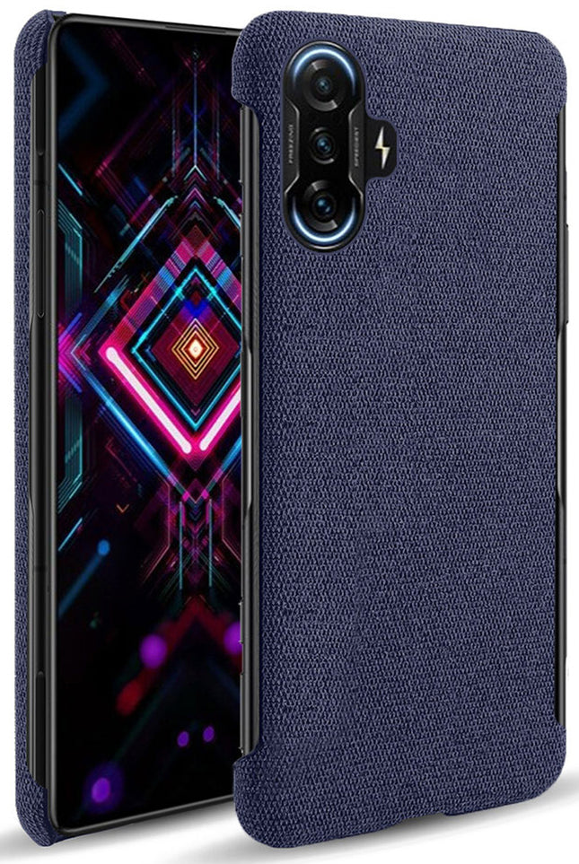 Woven Soft Fabric Case for Poco F3 GT  Back Cover, Shock Protection Slim Hard Anti Slip Back Cover (Blue)