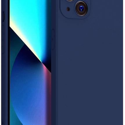 Matte Lens Protective Back Cover for Apple iPhone 13 (6.1) , Slim Silicone with Soft Lining Shockproof Flexible Full Body Bumper Case (Blue)