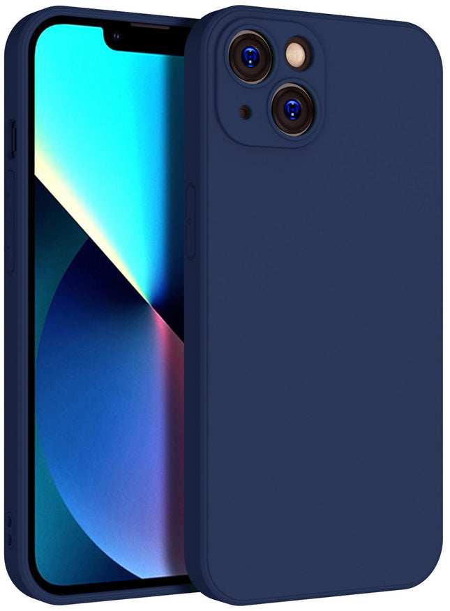 Matte Lens Protective Back Cover for Apple iPhone 13 (6.1) , Slim Silicone with Soft Lining Shockproof Flexible Full Body Bumper Case (Blue)