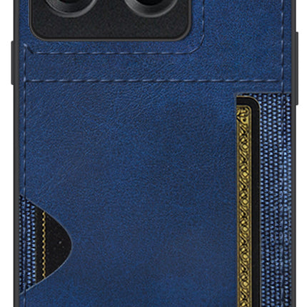 Mobizang Razor Wallet Back Case for OnePlus 10T | Slim PU Leather & Fabric Cover with Inbuilt Card Pocket (Blue)