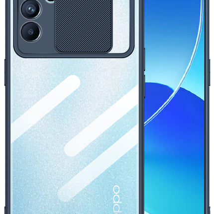 Slider Back Cover for Oppo Reno 6 Pro (5G) , [Military Grade Protection] Shockproof Slim Clear Camera Shield Bumper Back Case (Blue)