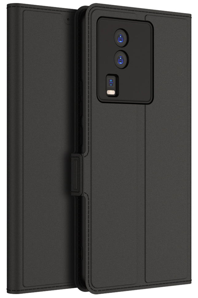 Mobizang Noble Slim Magnetic Leather Flip Case Cover for Vivo IQOO Neo 7 (5G) | Card Holder Stand Leather Flip Wallet Case (Black)