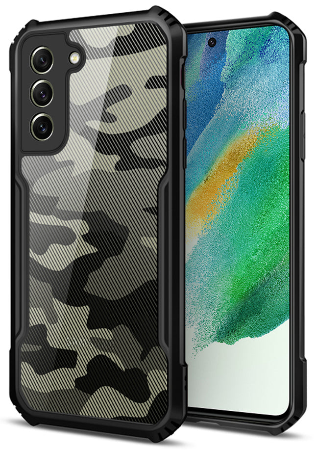 Beetle Camouflage for Samsung Galaxy S21 FE Back Case, [Military Grade] Shockproof Slim Hybrid Cover (Black)