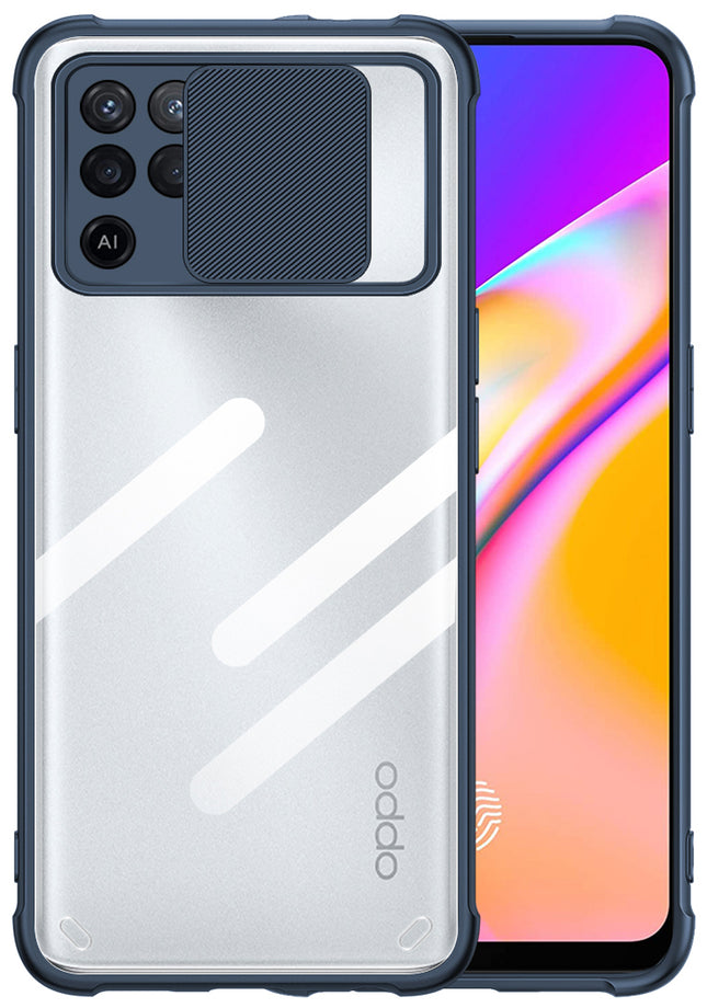 Slider Back Cover for Oppo F19 PRO , [Military Grade Protection] Shockproof Slim Clear Camera Shield Bumper Back Case (Blue)