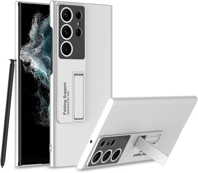 Mobizang Ultra Thin Back Case for Samsung Galaxy S23 Ultra Cover | with Inbuilt Stand Full Body Protection Back Cover (Silver)