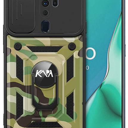 Tank Back Cover for Oppo A9 (2020) , Inbuilt Ring & Slider [Military Grade Protection] Shockproof Lens Protection Case (Green)
