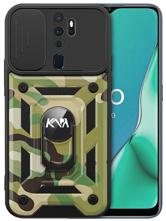 Tank Back Cover for Oppo A9 (2020) , Inbuilt Ring & Slider [Military Grade Protection] Shockproof Lens Protection Case (Green)