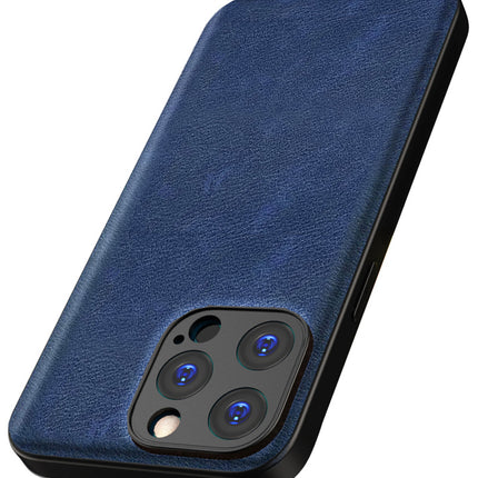 Mobizang Tux Leather Back Cover for Apple iPhone 15 Pro | Slim Shockproof Camera Protection Bumper Case (Blue)