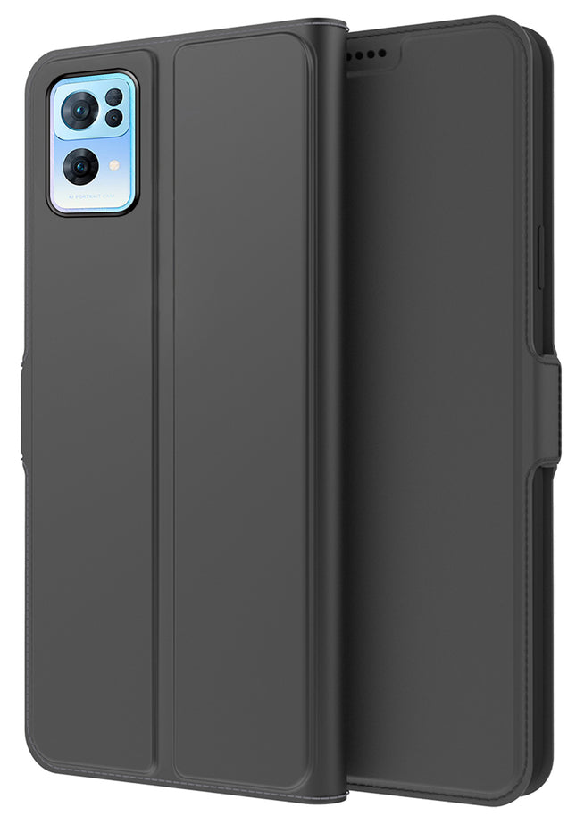 Noble Slim Flip Cover for Oppo Reno 7 Pro , Magnetic and Card Holder Stand Leather Flip Wallet Case (Black)
