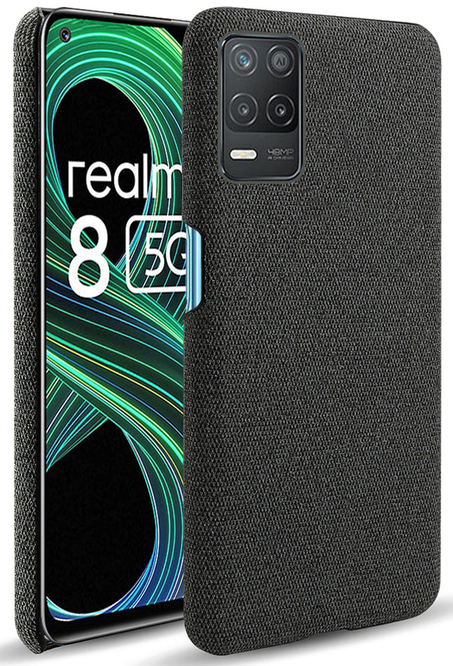 Woven Soft Fabric Case for Realme 8 (5G) Back Cover, Shock Protection Slim Hard Anti Slip Back Cover (Black)