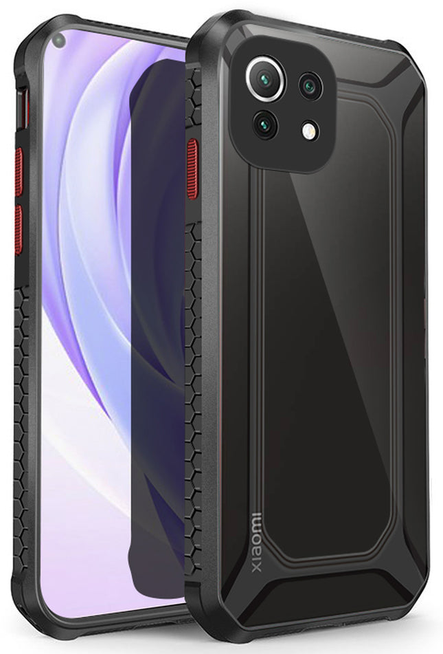 Unicorn for Xiaomi Mi 11 Lite Clear Back Case, [Military Grade Protection] Shock Proof Slim Hybrid Bumper Cover (Black)