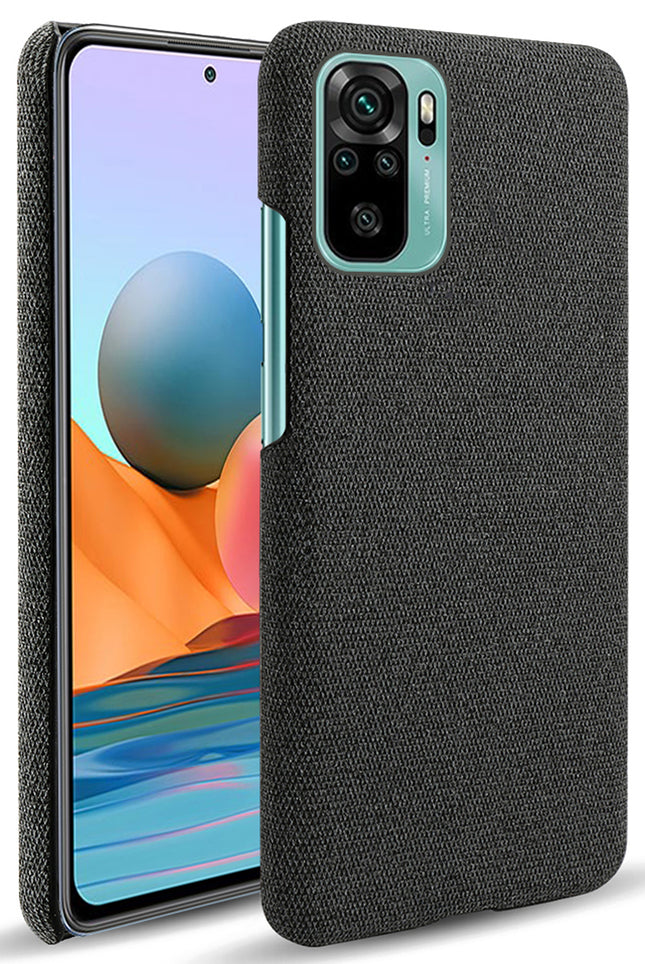 Woven Soft Fabric Case for Xiaomi Redmi Note 10 /  Note 10S Back Cover, Shock Protection Slim Hard Anti Slip Back Cover (Black)