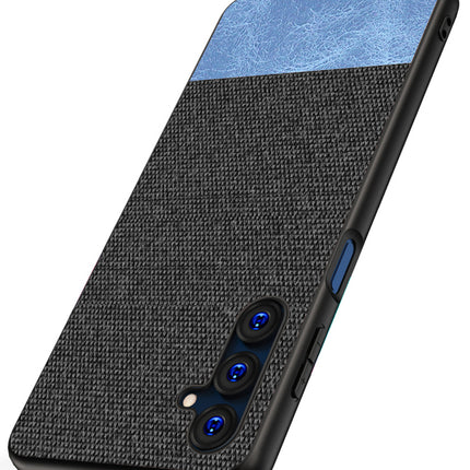 KAPA Soft Fabric & Leather Hybrid Protective Back Cover for Samsung Galaxy F54 | Shockproof Slim Hard Anti Slip Back Case (Black , Blue)
