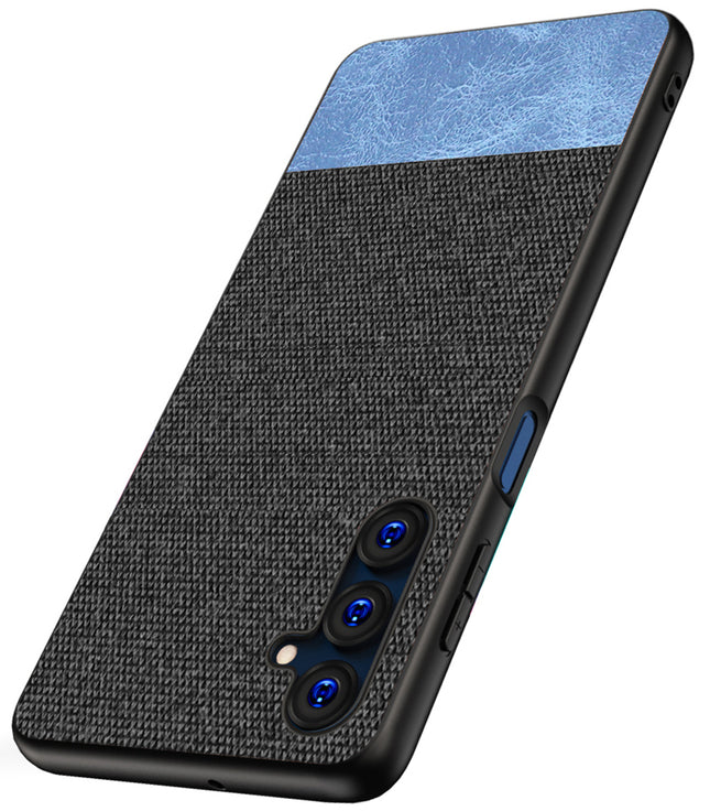 KAPA Soft Fabric & Leather Hybrid Protective Back Cover for Samsung Galaxy F54 | Shockproof Slim Hard Anti Slip Back Case (Black , Blue)