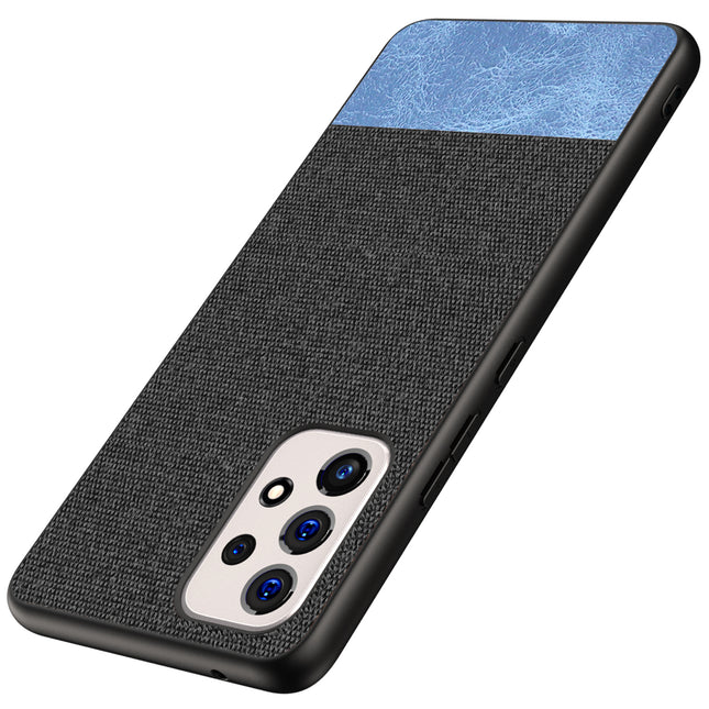 Soft Fabric & Leather Hybrid Protective Back Case Cover for Samsung Galaxy A33 (5G) (Black , Blue)
