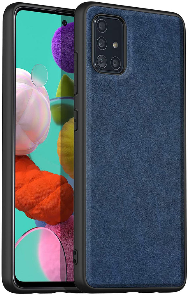 Tux Back Case For Samsung Galaxy A51 , Slim Leather Case with Soft Edge Shockproof Back Cover (Blue)