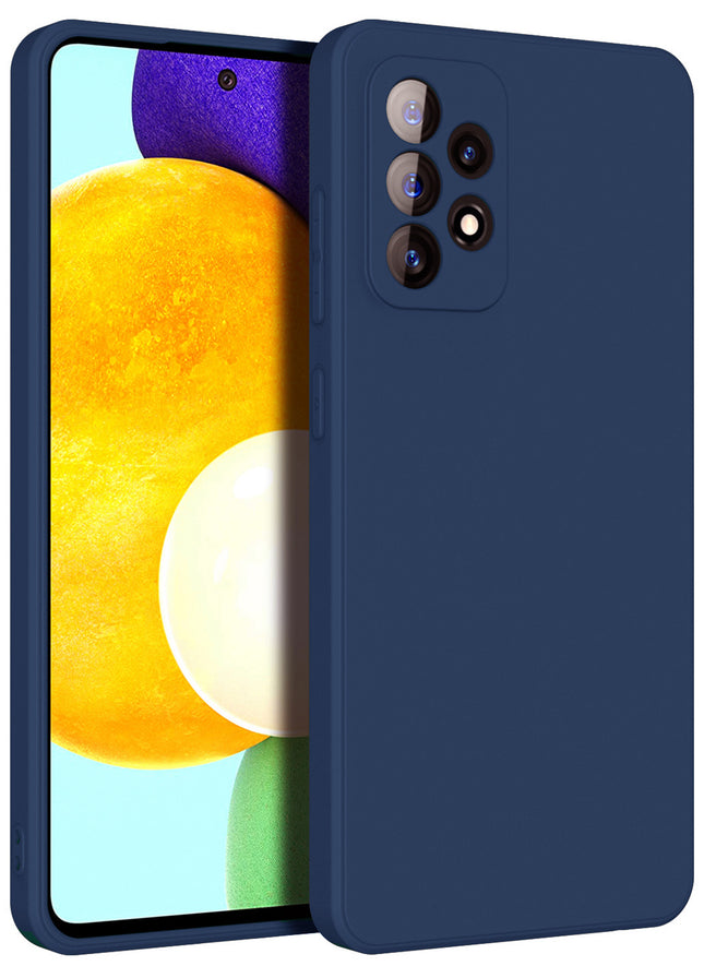 Matte Lens Protective Back Cover for Samsung Galaxy A52 , Slim Silicone with Soft Lining Shockproof Flexible Full Body Bumper Case (Blue)
