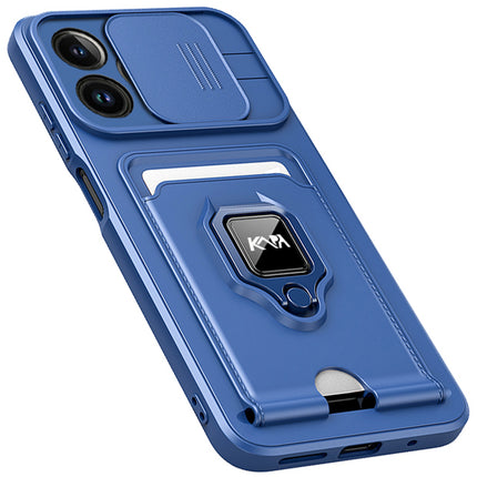 Bisen Back Cover for Apple iPhone 12 PRO MAX ,Inbuilt Camera Slider,Ring Stand and Card Pocket Shockproof Slim Bumper Back Case (Blue)