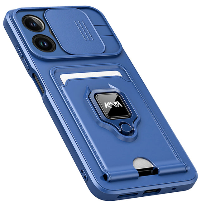 Bisen Back Cover for Apple iPhone 12 PRO MAX ,Inbuilt Camera Slider,Ring Stand and Card Pocket Shockproof Slim Bumper Back Case (Blue)