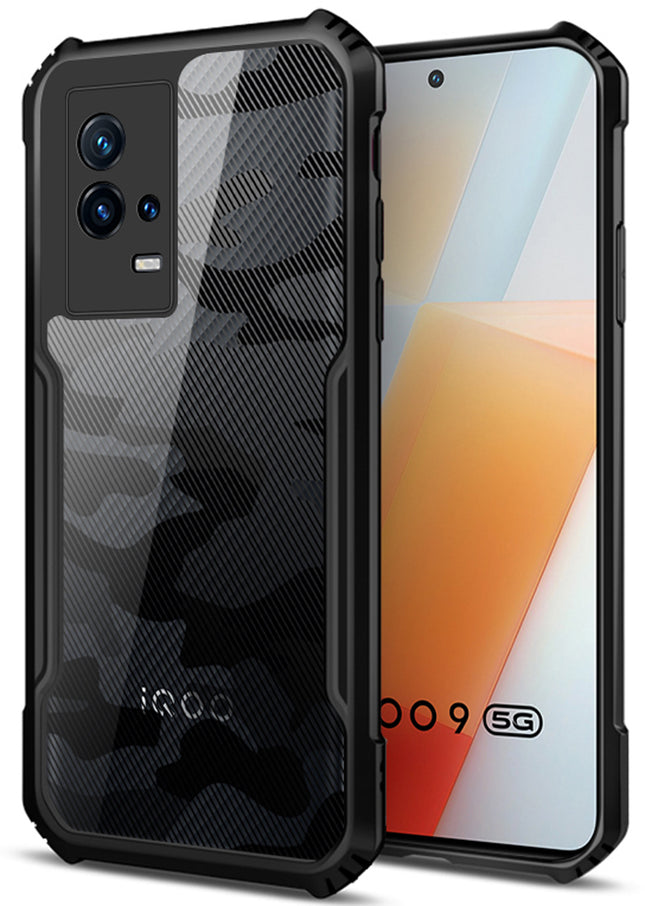 Beetle Camouflage for Vivo IQOO 9 Back Case, [Military Grade] Shockproof Slim Hybrid Cover (Black)
