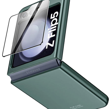 Mobizang Ultra Thin Back Case for Samsung Galaxy Z Flip 5 with Inbuilt Glass | Full Body Protection Hard Back Cover , Green