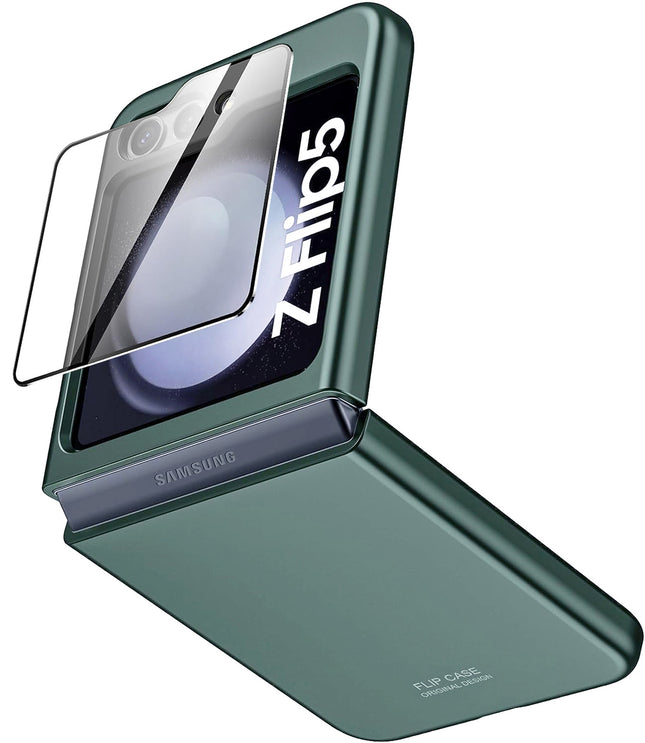 Mobizang Ultra Thin Back Case for Samsung Galaxy Z Flip 5 with Inbuilt Glass | Full Body Protection Hard Back Cover , Green