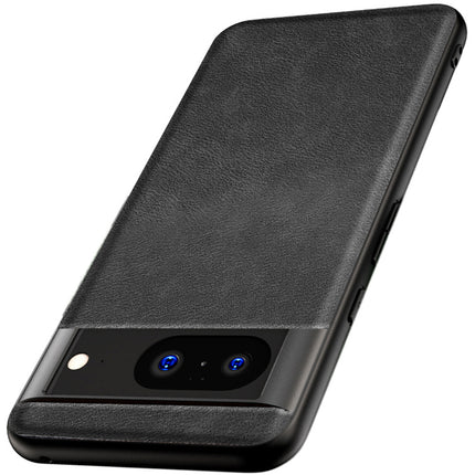 Mobizang Tux Leather Back Cover for Google Pixel 8 | Slim Shockproof Camera Protection Bumper Case (Black)