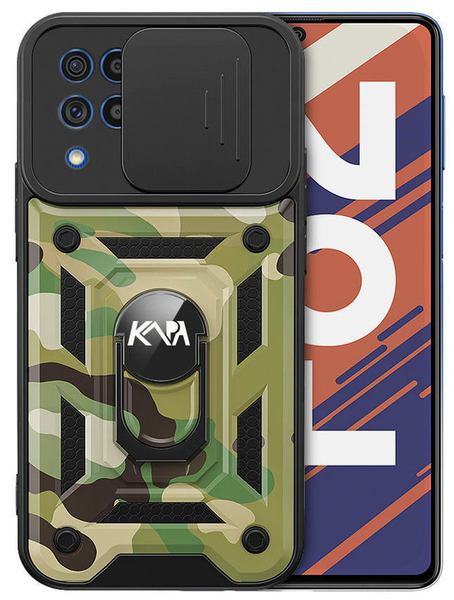 Tank Back Cover for Samsung Galaxy F62 , Inbuilt Ring & Slider [Military Grade Protection] Shockproof Lens Protection Case (Green)