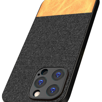 Mobizang Soft Fabric & Leather Hybrid Protective Back Cover for Apple iPhone 15 Pro | Shockproof Slim Hard Anti Slip Back Case (Black::Brown)