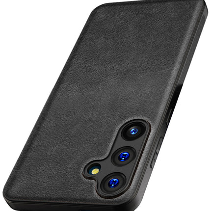 Mobizang Tux Leather Back Cover for Samsung Galaxy S24 Plus | Slim Shockproof Camera Protection Bumper Case (Black)
